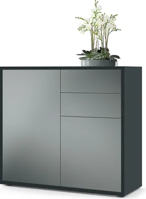 Produktbild von Vladon Sideboard Ben,  Germany, Kommode mit 2 Türen und 2 Schubladen, Schwarz matt/Graphit Seidenmatt (79 x 74 x 36 cm)