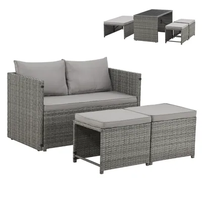 Produktbild von SVITA ATHINA Sitzgruppe Outdoor Gartenmöbel Set Balkonmöbel Polyrattan Grau