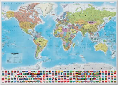 Produktbild von Politische Welt - Wandkarte englische Version, 1:42 000 000 - auf Leinwand