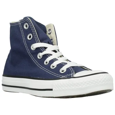 A single navy blue Converse Chuck Taylor All Star high-top sneaker is shown against a white background.