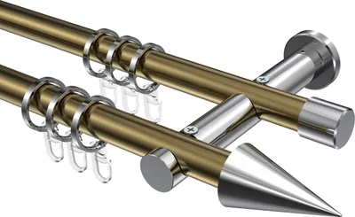 Produktbild von Interdeco Gardinenstange / Vorhangstange Messing Antik / Chrom, Typ Platon Savio (Kegel), 20 mm Ø 2-läufig, 360 cm