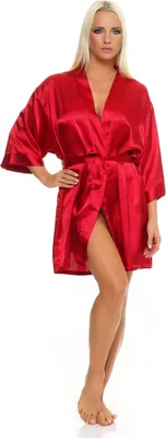 Produktbild von Damen Morgenmantel kurzer Kimono in Satin-Optik; Rot L