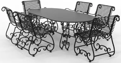 Produktbild von Casa Padrino Jugendstil Schmiedeeisen Gartenmöbel Set - Verschiedene Farben - 1 Ovaler Gartentisch & 6 Gartenstühle mit Armlehnen - Jugendstil Schmiedeeisen Garten & Terrassen Möbel