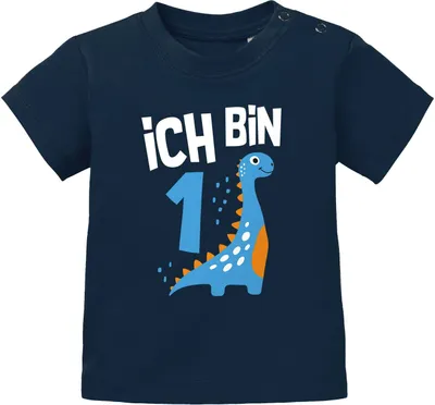 Produktbild von Baby T-Shirt 1. Geburtstag Spruch Ich bin 1 Dinosaurier Dino Geburtstagsshirt kurzarm Baumwolle MoonWorks® navy 92/98 (16-24-Monate)