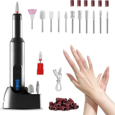 Obrázek produktu pro OKWISH Bezdrátový elektrický pilník na nehty, přenosný profesionální dobíjecí pilník na nehty, s pilníkem na nehty, leštička na nehty, černá