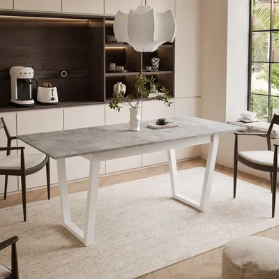Produktbild von ARTON II ausziehbarer Tisch 140 cm, Weiße Metalbeine V, Tischplatte Farbe: Bellato Grau