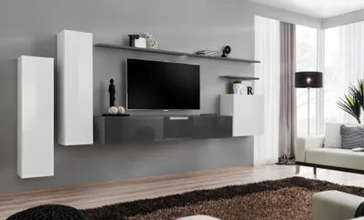 Produktbild von Set 7 tlg Wohnzimmer TV-Ständer Schrank Wandschrank Wohnwände Holz Modern Möbel