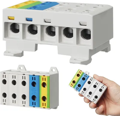 Produktbild von Universalklemme Hutschiene Leitungsklemme Anschlußklemme Klemmblöcke 50mm² 3xGrau/Blau/Gelb-Grün