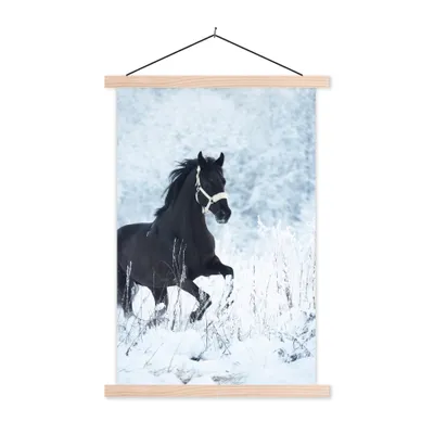 Produktbild von MuchoWow® Textilposter Pferd - Schnee - Winter 40x60 cm mit holzfarbenen Rahmen - Poster