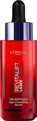 A product shot of a L'Oreal Revitalift Laser Age-Correcting Serum bottle.