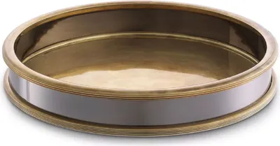 Produktbild von Casa Padrino Luxus Serviertablett Vintage Messing / Silber-Schwarz Ø 34 x H. 5 cm - Rundes Messing Tablett - Gastronomie & Restaurant Accessoires - Luxus Accessoires