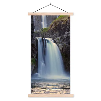 Produktbild von MuchoWow® Textilposter Wasserfall - Wasser - Felsen 60x120 cm mit holzfarbenen Rahmen - Holz