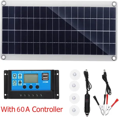 Produktbild von 300 W 12 V Solarpanel, Solarpanel-Kit, Batterieladegerät mit 60 A Solarladeregler für Wohnmobil, Yacht, Outdoor, Garten, Beleuchtung