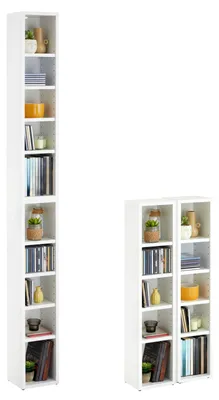 Produktbild von CD DVD Blueray Regal CHART in Weiß – Zweiteiliges Medienregal, Aufbewahrung, CD-Ständer mit 10 Fächern für bis zu 160 CDs, 20x187 cm (B x H)