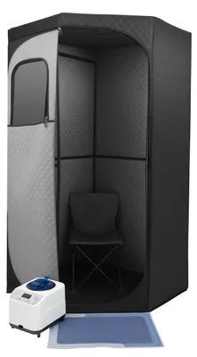 Produktbild von Tragbare Dampfsauna - Saunazelt für Zuhause - 3L Wassertank - 1350W 220V - 9 Heizstufen - Timer 5–60 Min - Digitaldisplay & Fernbedienung, faltbarer Stuhl