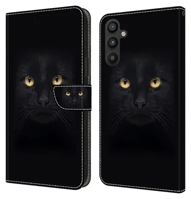 Produktbild von CLM-Tech Handyhülle kompatibel mit Samsung Galaxy A55 5G Hülle - Tasche aus Kunstleder - Klapphülle mit Ständer und Kartenfächern - Schutzhülle Wallet Case Cover in schwarzer Panther Augen