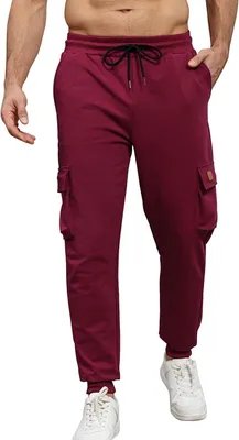 Productafbeelding van Joggingbroek voor heren met zakken en trekkoord, rood, effen, elastische tailleband