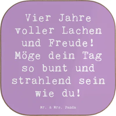 Produktbild von Mr. & Mrs. Panda Tischuntersetzer Spruch 4. Geburtstag Freude - Lavendeltraum - Geschenk, teilen, Untersetzer Glas, gläseruntersetzer, Tasse, Lebensfreude, Happy Birthday