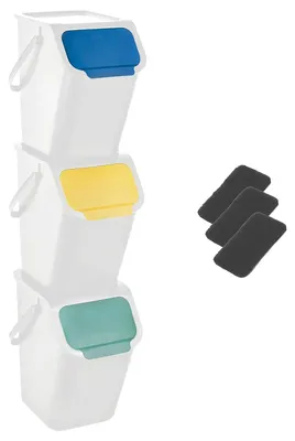 Image de Poubelles, lot de 3, 25 litres, avec couvercle, pour la cuisine, système de tri des déchets, avec filtre à charbon actif
