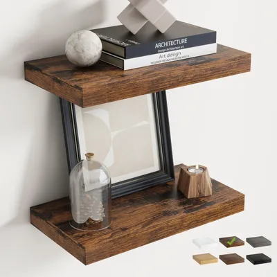 Immagine prodotto di Mensole sospese da parete, stile rustico, colore marrone, set da 2, 40 cm