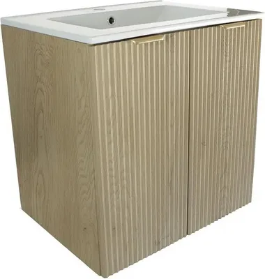 Zdjęcie produktu dla WENA Szafka podumywalkowa, 2 drzwi 60 cm, fronty żebrowane, uchwyty metalowe w kolorze złotym (kolor: dąb Cremona)