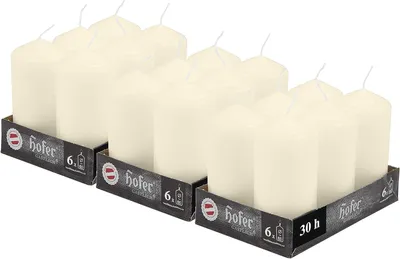 Image de Bougies cylindriques Hofer - 60 x 120 mm - Longue durée de combustion : 30 heures - Couleur ivoire - Lot de 18 bougies - Conditionnement : 3 boîtes de 6 pièces