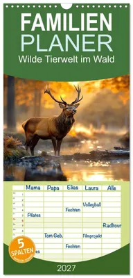 Produktbild von Familienplaner 2027 - Wilde Tierwelt im Wald mit 5 Spalten (Wandkalender, 21 x 45 cm) CALVENDO