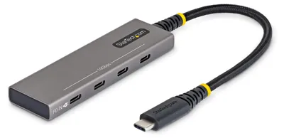 Produktbild von StarTech.com 4-Port USB-C Hub, 10Gbps, 100W Power Delivery, 4x USB-C Ports, Überstromschutz, PCR-Aluminium, für MacBook, Dell, ThinkPad, HP, iPad und Tablets, USB 3.2 Gen 2 (3.1 Gen 2) Type-C, USB 3.2 Gen 2 (3.1 Gen 2) Type-C, 10000 Mbit/s, Grau, Kunststoff, Aluminium, 100 W