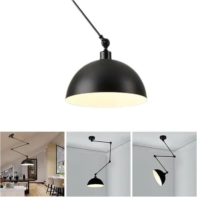 Produktbild von Hängelampe Esstisch E27, Pendelleuchte Schwarz Höhenverstellbar Hängeleuchte Vintage Industrielle mit Schwenkarm Rund Metall Lampenschirm Esszimmerlampe Pendellampe für Küche Wohnzimmer Schlafzimmer