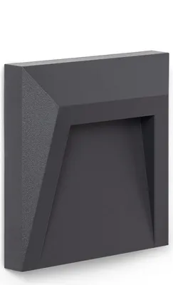 A dark gray, modern outdoor LED wall light with a geometric design.