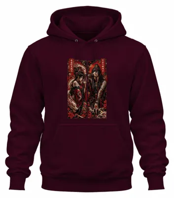 Produktbild von Samurai Katana Drache Japan Tattoo Krieger Y2K Yakuza Edo Hoodie Kapuzenpullover, Burgundy, S