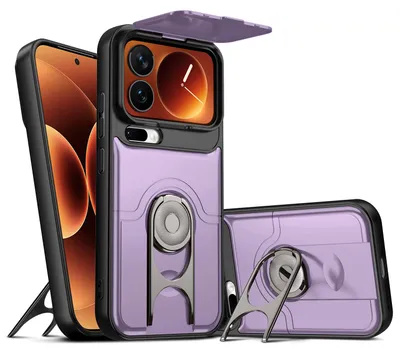 Image de Coque de téléphone pour Xiaomi 17 Pro avec protection pour l'appareil photo et support anneau, coque hybride antichoc, couleur violette