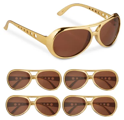 Image de Lot de 5 lunettes de fête Relaxdays, look rappeur tendance, plastique, taille unique, lunettes de déguisement à verres teintés, doré/marron