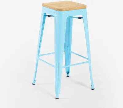 Image de chaises haut bar cuisine métal haut h78cm bois steel up wood - bleu clair