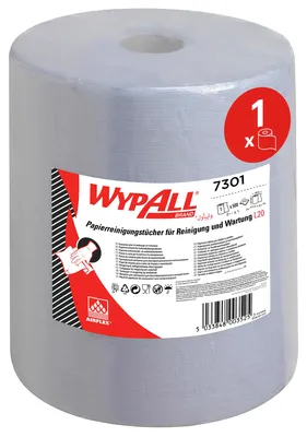 Produktbild von WypAll L20 Reinigungs- und Wartungspapier 7301, 2-lagige blaue Wischrolle, mit Airflex-Technologie, extra-breite Wischtücher in Großrollenformat, 1 Rolle x 500 Papierwischer (insges. 500 Wischtücher)
