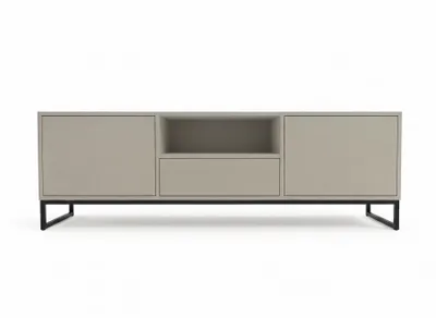 Produktbild von BETTSO Breiter TV-Schrank GENUA 160 cm mit Schublade für den Fernseher, hellgrün, Eukalyptus, Loft-Industrial-Stil, Metallgestell, PUSH-TO-OPEN