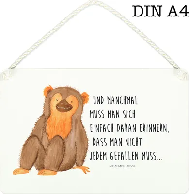 Produktbild von Mr. & Mrs. Panda Schild Affe DIN A4 - Weiß - Geschenk, holzbild, Affen, Wandbild Holz, hängeschild, Afrika, Selbstliebe, Motivation, Liebe, Selfcare, Türschild