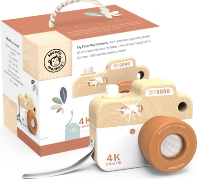 Productafbeelding van Speedy Monkey houten speelgoedcamera voor kinderen -gecertificeerd hout - geschikt vanaf 3 jaar