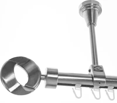 Produktbild von Innenlauf Edelstahl Look Gardinenstange 20mm Deckenträger 1-läufig Ring, Länge wählbar D51 E83 I