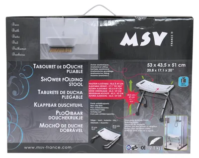 Zdjęcie produktu dla MSV: Krzesło do kąpieli, taboret do kąpieli, siedzisko do kąpieli, składane, z regulowaną wysokością