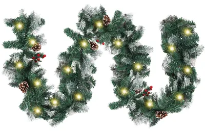 Productafbeelding van Vigevee kerstkrans, 2,7 meter, op batterijen, groen met sneeuweffect