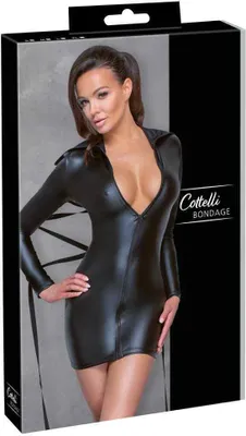Produktbild von Cottelli BONDAGE - Schwarzes Langarm-Kleid mit hohem Kragen und Bondage-Ringen