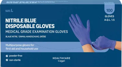 Produktbild von by Amazon Blaue Einweghandschuhe aus Nitril, Puderfrei, Latexfrei, Größe L, 100 Stück