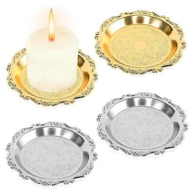 Produktbild von 4 Stück Kerzenteller Kerzenhalter für Stumpenkerzen aus Metall, runde Untersetzer für Kerzen und Heimdekoration (10 cm)