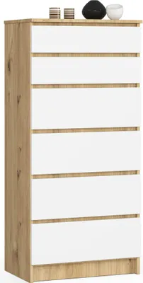 Produktbild von Akord Kommode 6 Schubladen Eiche Artysta/Weiß 60X40X130 Cm