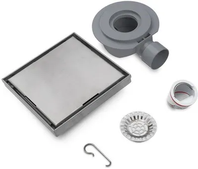 Obrázek produktu pro Nerezový sprchový odtokový žlab 150 mm, čtvercový, 2 v 1, 360° sifon, lapač vlasů