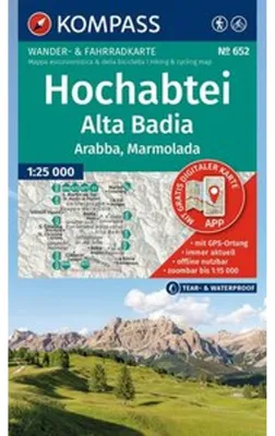 Image de KOMPASS Wanderkarte 652 Hochabtei / Alta Badia, Arabba , Marmolada 1:25 000