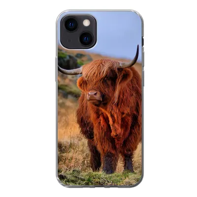 Produktbild von MuchoWow® Handyhülle Schutzhülle Hülle für iPhone 13 Schottische Highlander - Gras - Steine Silikon Softcase Handy Hülle - Karteninhaber