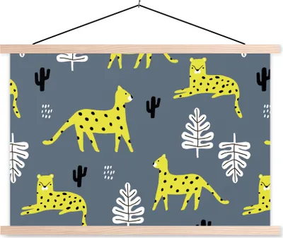 Produktbild von MuchoWow® Textilposter Leopard - Blatt - Muster 60x40 cm mit holzfarbenen Rahmen - Bilder