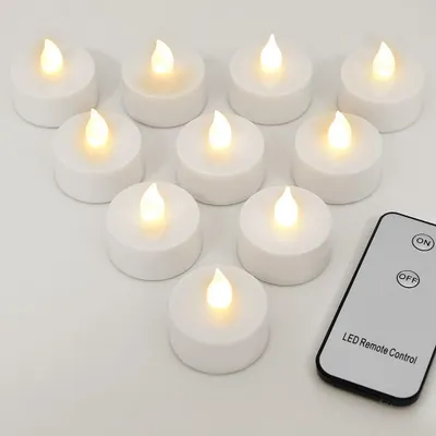Produktbild von MONZANA® Teelichter LED +300H elektrisch flackernd mit Fernbedienung mit Batterien flammenlose realistische Kerzen hell warm weiß 10er Set je 3,7cm